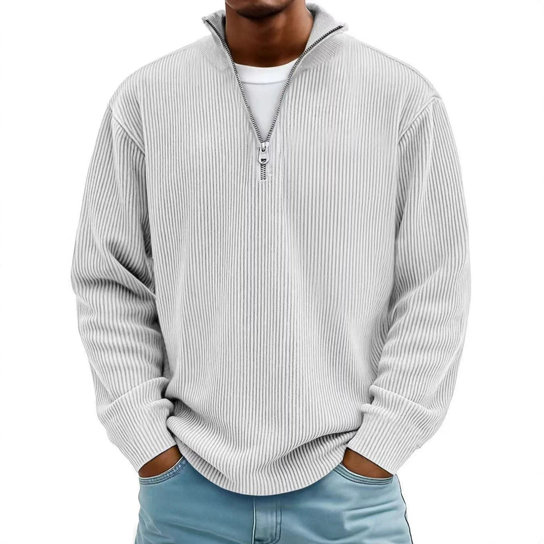 Men's ribbed knit pullover with half-zip and stand-up collar Amarae