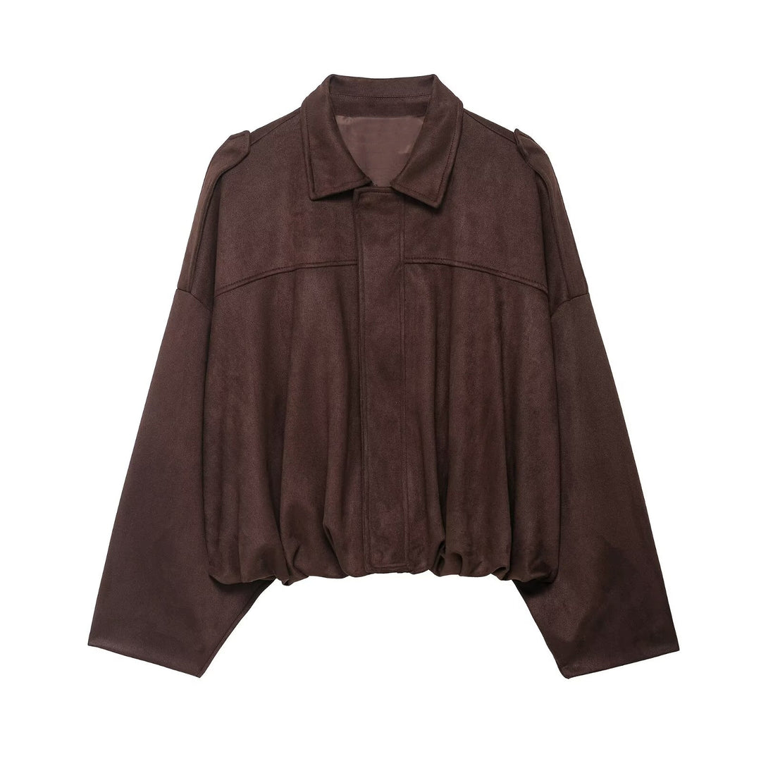 Women’s Oversized Cropped Jacket with Balloon Hem and Shoulder Cutouts Amarae