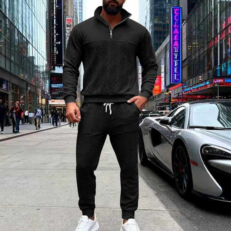 Casual knitted tracksuit for men with a high collar and zipper Lune London