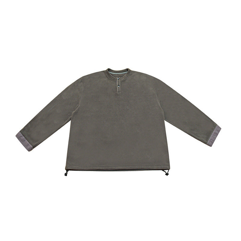 [Unisex] Oversize-Fleece-Henley-Pullover with half button placket, drawstring hem, and rolled sleeves Amarae