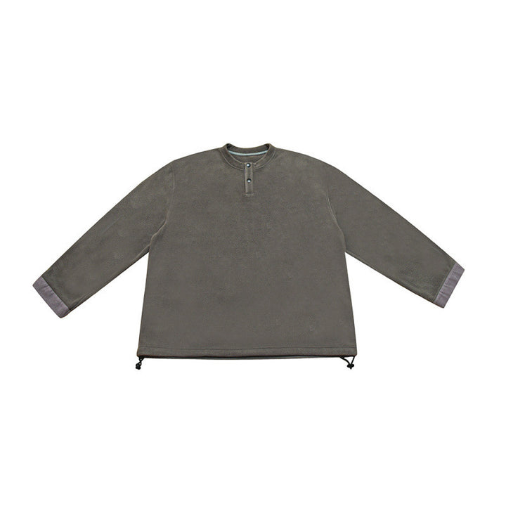 [Unisex] Oversize-Fleece-Henley-Pullover with half button placket, drawstring hem, and rolled sleeves Amarae