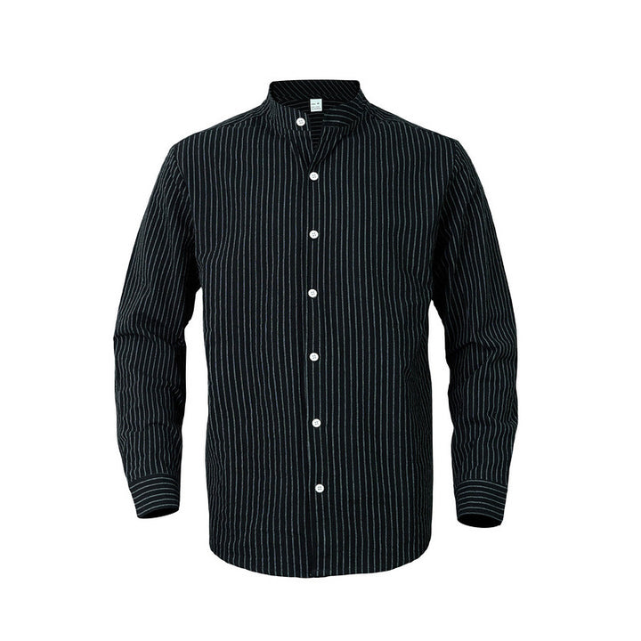 Long-sleeve shirt for men with modern high collar and fine striped pattern Lune London