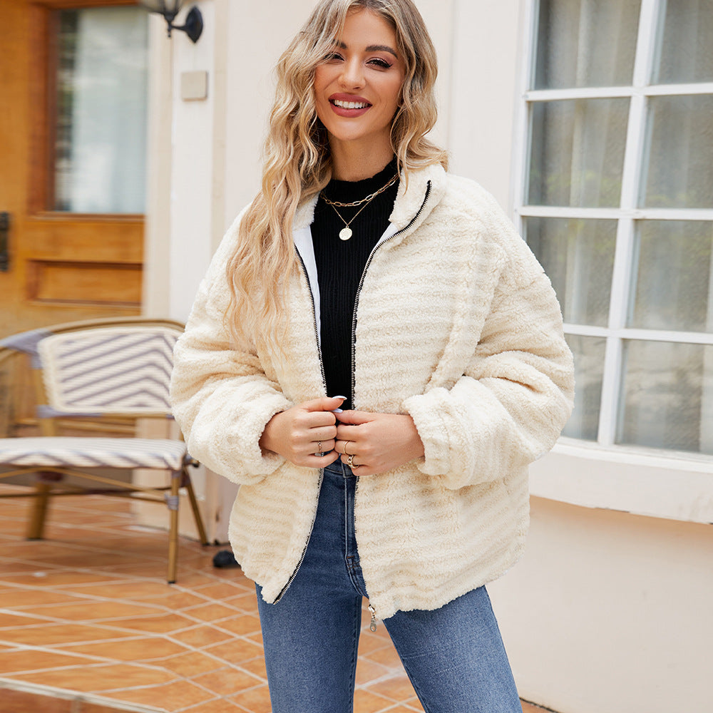 Fleece jacket for women with high collar and zipper Amarae