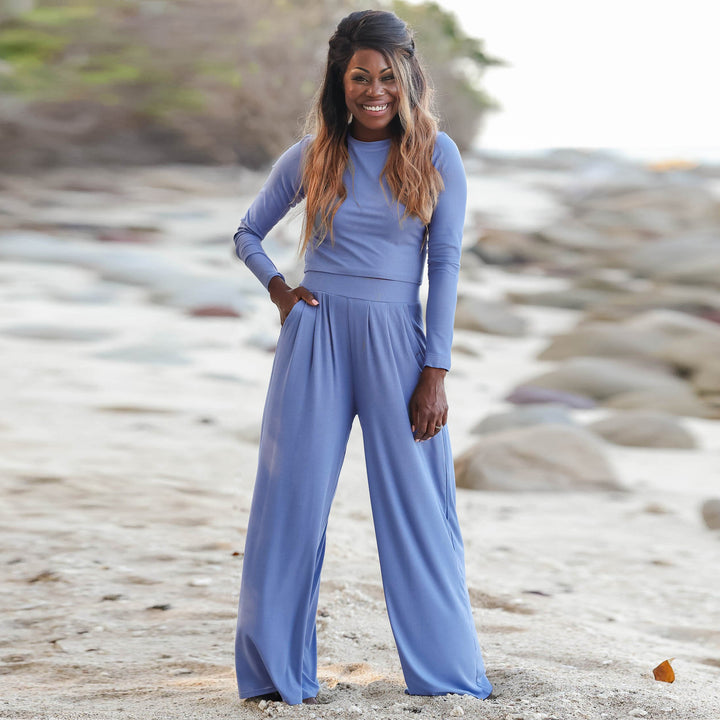 Women's Casual Wide Leg Jumpsuit with Long Sleeves and Convenient Pockets Lune London