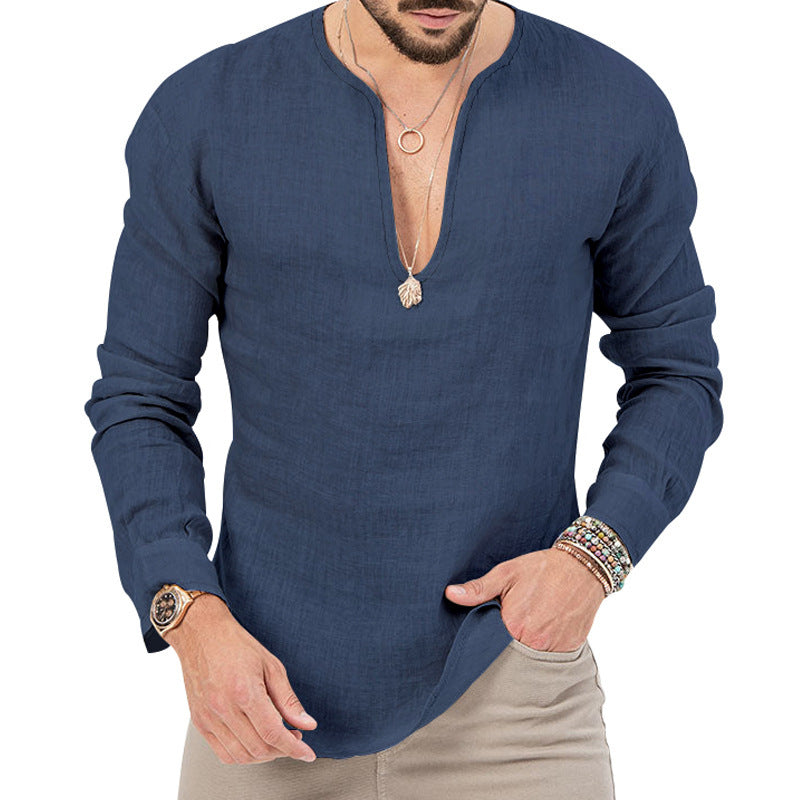 Light linen shirt for men with deep V-neck Lune London