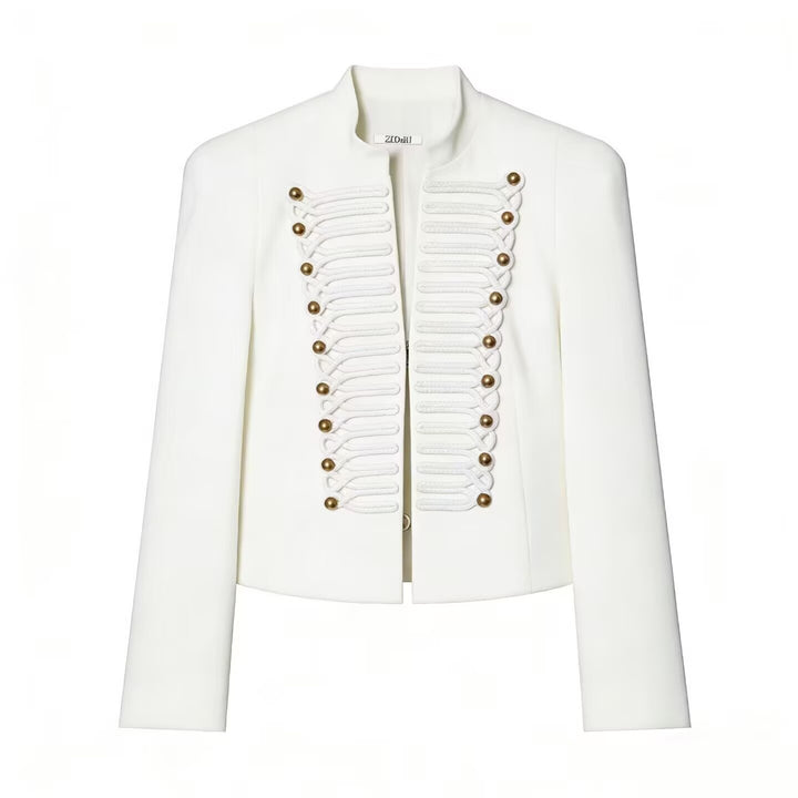 Women's short military-style jacket with cord appliqué and stand-up collar Amarae