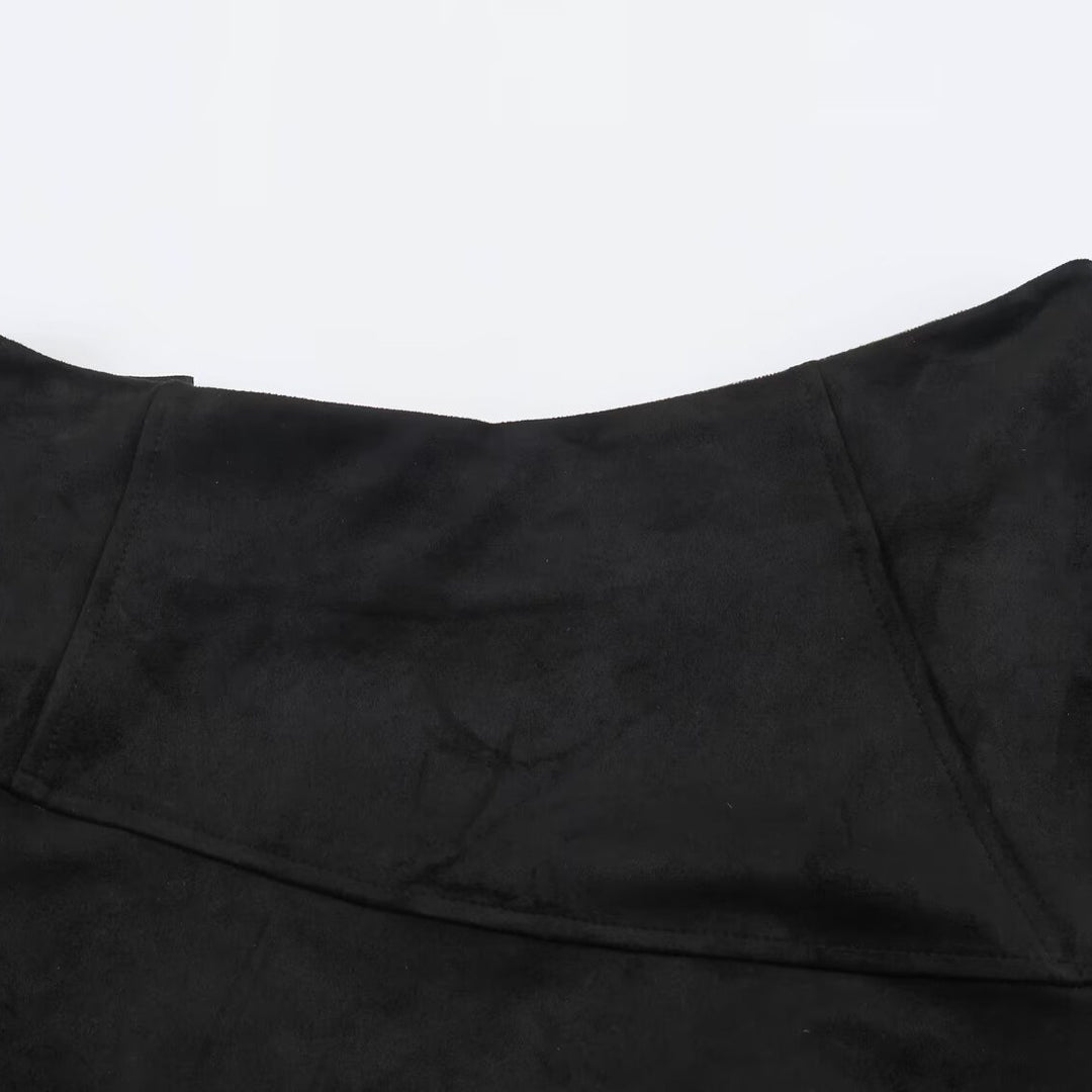 Women's asymmetrical layered skirt with faux leather overlay and checked chiffon ruffle Amarae