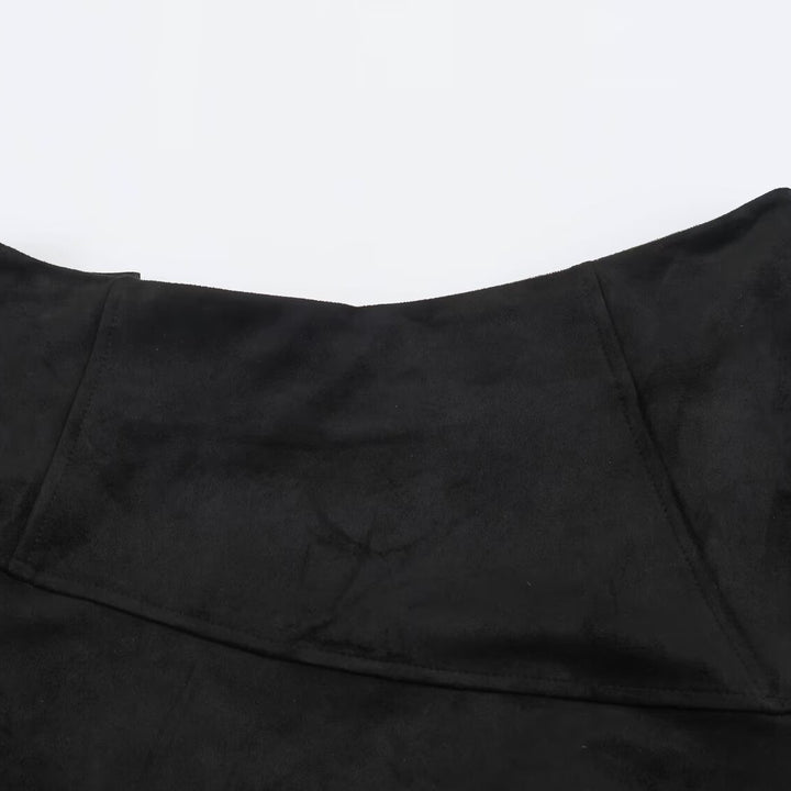 Women's asymmetrical layered skirt with faux leather overlay and checked chiffon ruffle Amarae