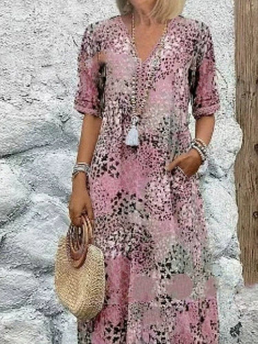 Fashion leisure dress for women with floral pattern and side pockets Amarae