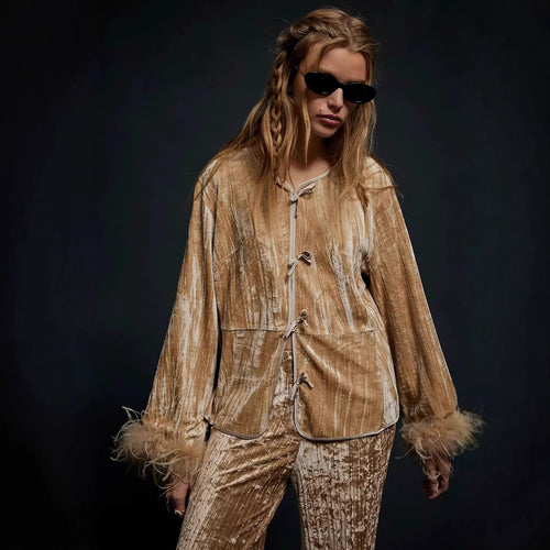 Ladies elegant Velvet Jacket with lace accents Amarae