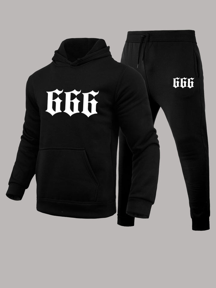 Hoodie and Jogging Pants Set for Men with Chic and Stylish Graphic Statement Print