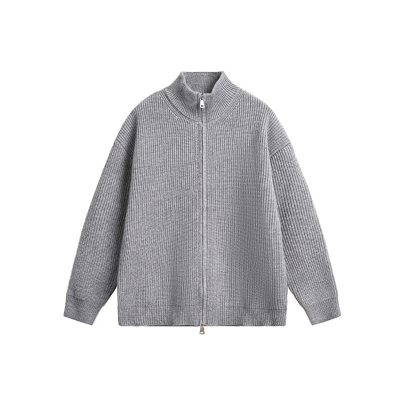 Chunky knit jacket for men with high collar and full zip Lune London