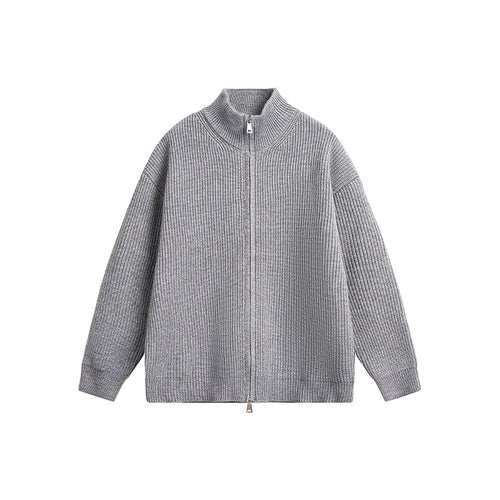 Chunky knit jacket for men with high collar and full zip Amarae