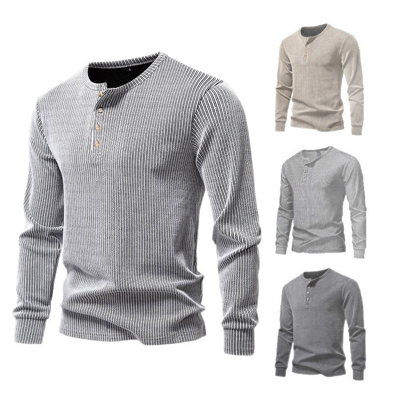 Long sleeve shirt for men with textured ribbed pattern and trendy button placket Lune London