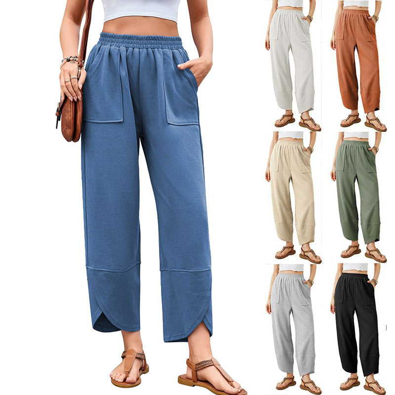 Women's Loose-Fitting Leisure Pants with Elastic Waistband and Practical Pockets Lune London