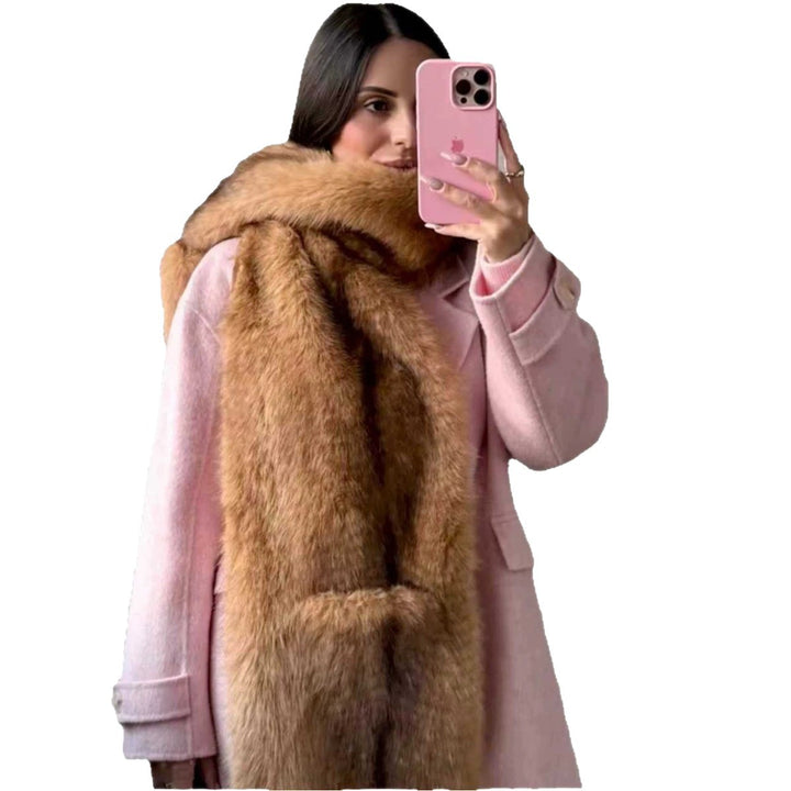 Ladies' Luxurious Long Faux Fur Stole with Voluminous Shawl Collar Amarae