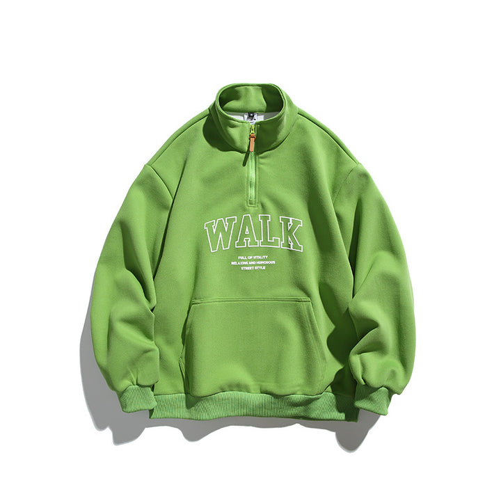 Unisex Oversize-Halfzip-Sweatshirt with Stand-up Collar, Kangaroo Pocket and Logo Print Amarae