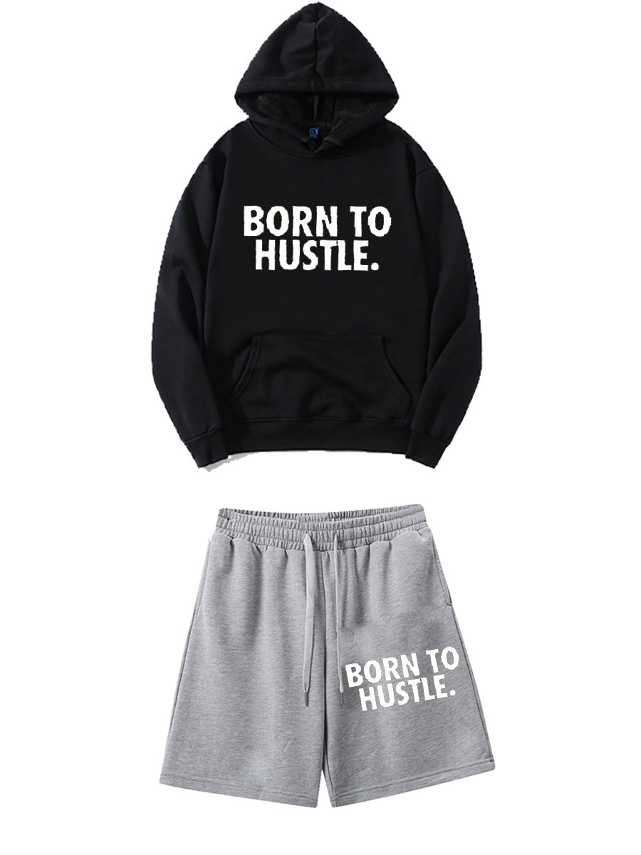 Women's hoodie and sporty shorts set with motivational Lune London inscription