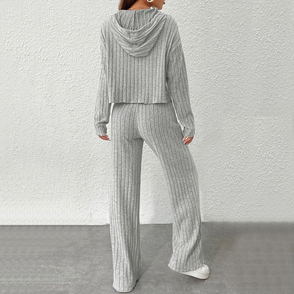 Ensemble en laine confortable pour femmes avec hoodie décontracté et pantalons larges Chic & Stil