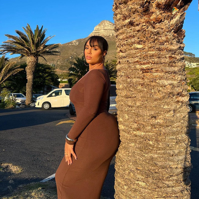Long fitted long sleeve dress for women Lune London