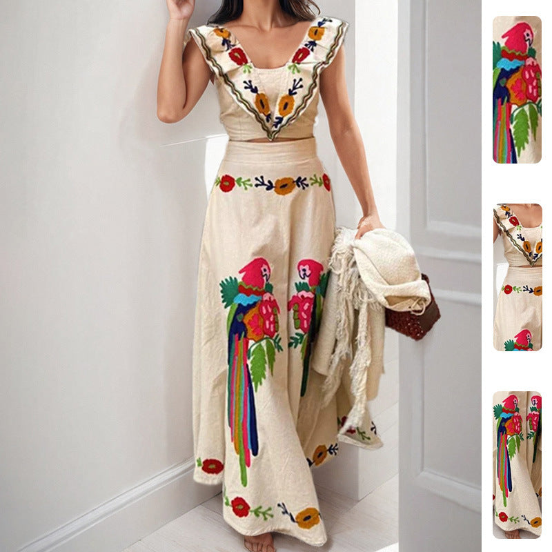 Robe Maxi Élégante pour Femmes avec Broderie Artistique et Manches Volantes Chic & Stil