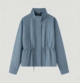 Women's Lightweight Tailored Transition Jacket with Stand-Up Collar, Drawstring and Concealed Closure Amarae