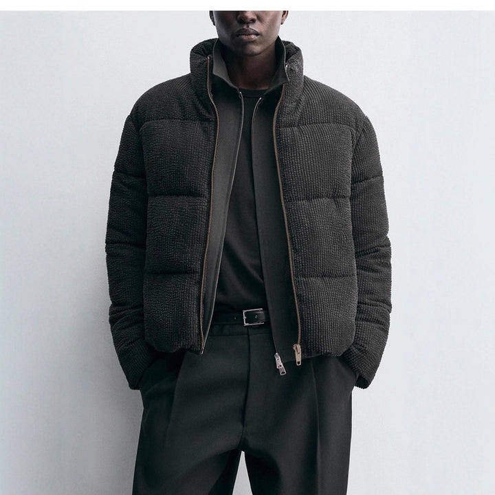 Men's short quilted jacket in cord structure with high stand-up collar Amarae