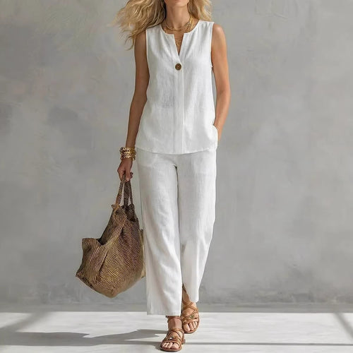 Women's Casual Two-Piece Set with Sleeveless Blouse and Trendy Pants Amarae