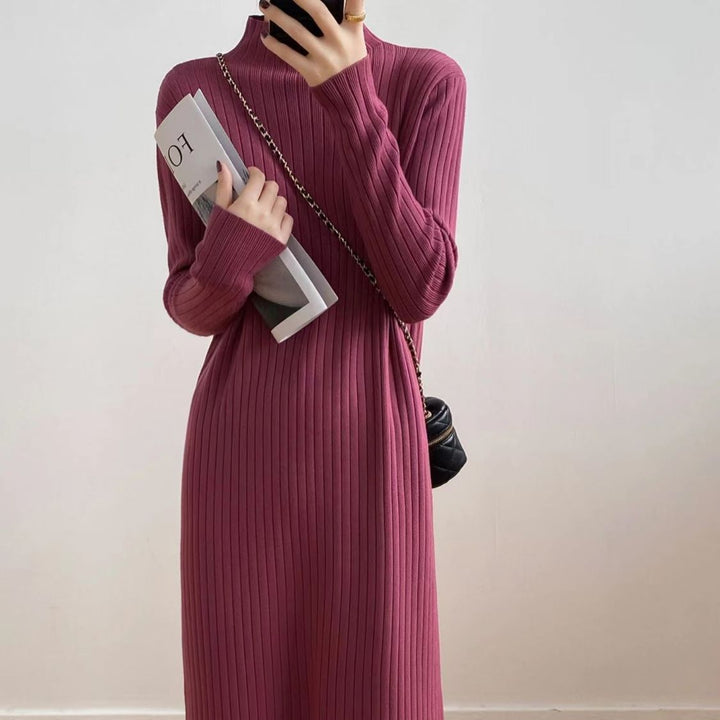 Robe tricotée pour femme avec col haut et décoration à franges tendance Chic & Stil