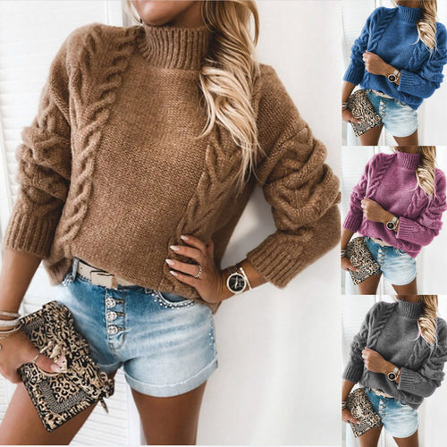 Structured twisted knit turtleneck sweater for women Amarae