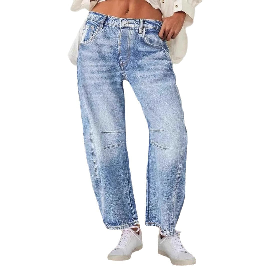 Women's wide-cut denim jeans with a high waist and modern design details Lune London