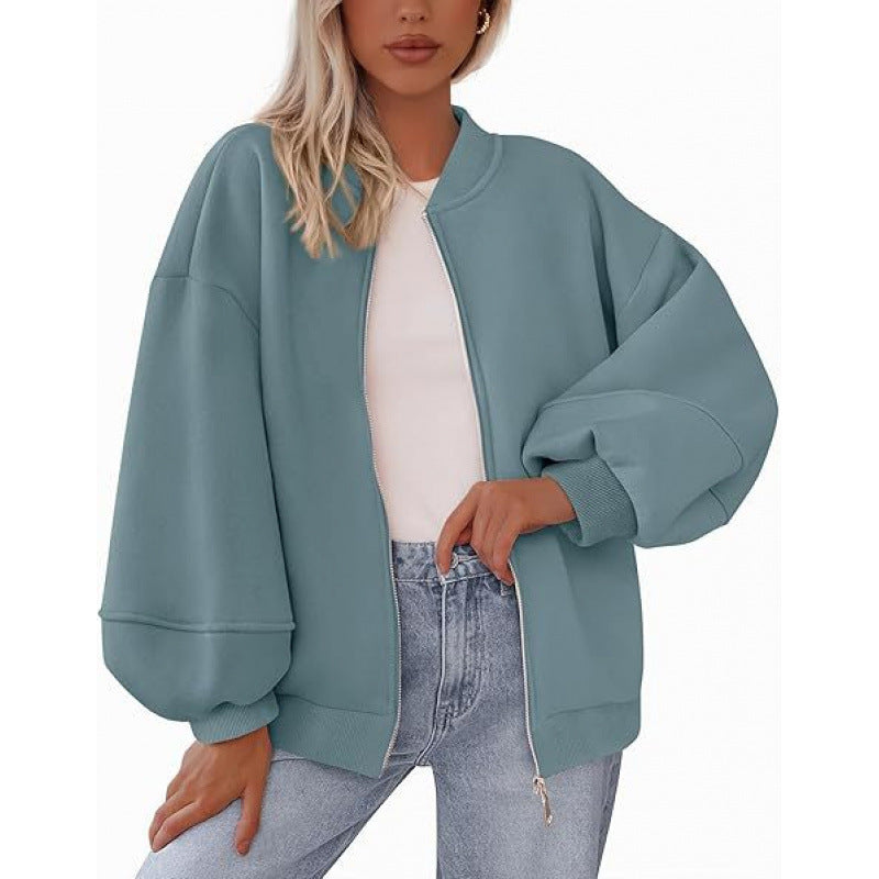 Lune London oversized casual jacket for women with zipper and balloon sleeves