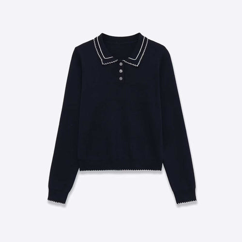 Pull en tricot pour femmes avec col polo et patte de boutonnage Chic & Stil