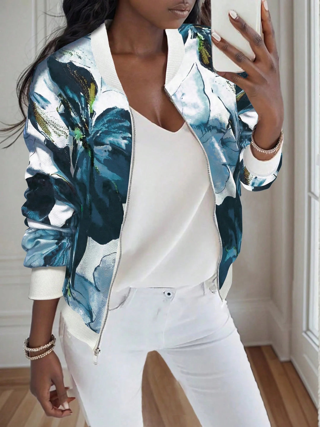 Ladies floral pattern bomber jacket Lune London