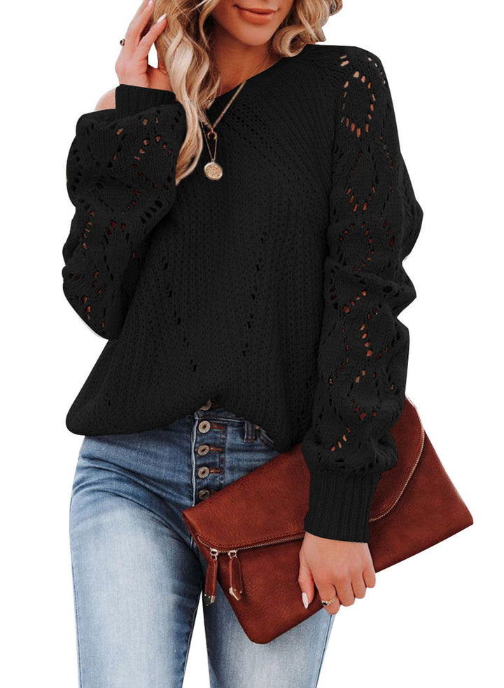 Knit sweater for women with openwork pattern and voluminous sleeves Lune London
