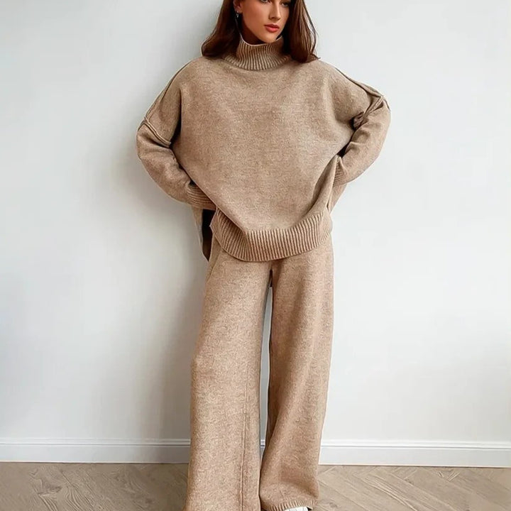 Dames Ensemble en tricot confortable avec col haut et coupe large Lune London