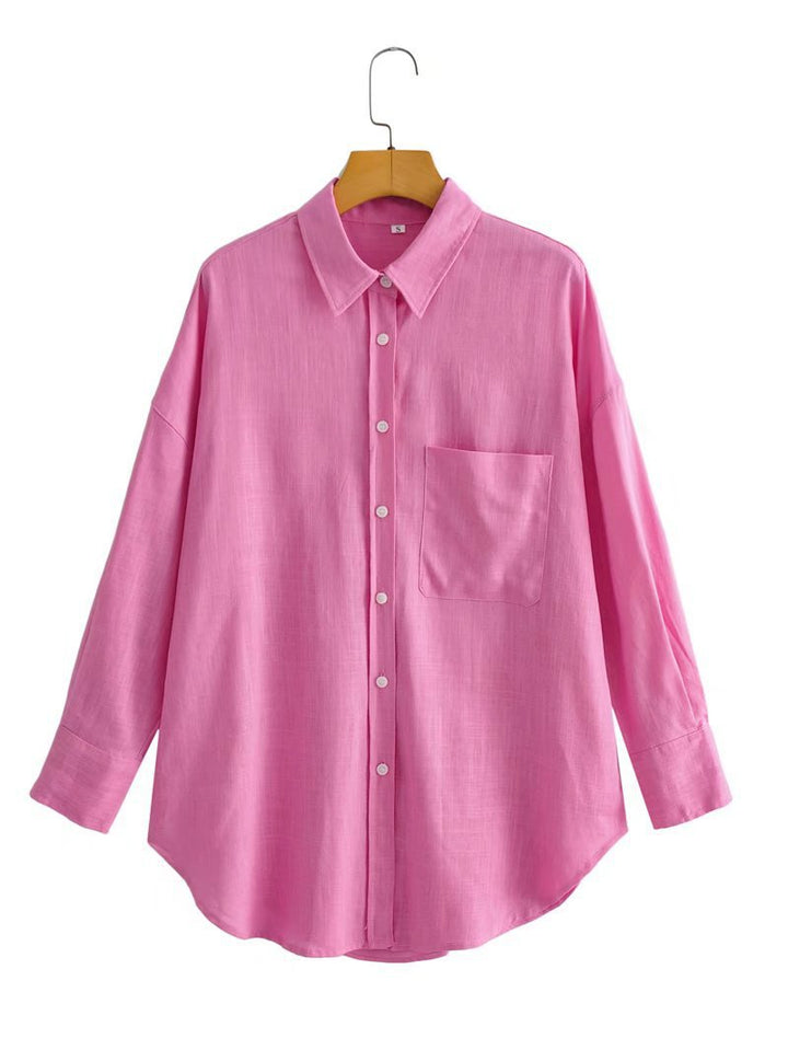 Chemise Blouse Oversized Décontractée Femme avec Poche Poitrine et Structure Subtile Chic & Stil