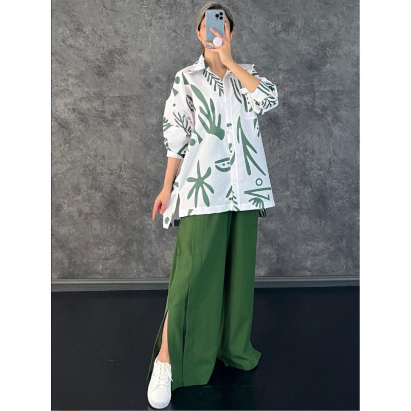 Women Oversized Casual Shirt with Graphic Print and Wide Cut Lune London