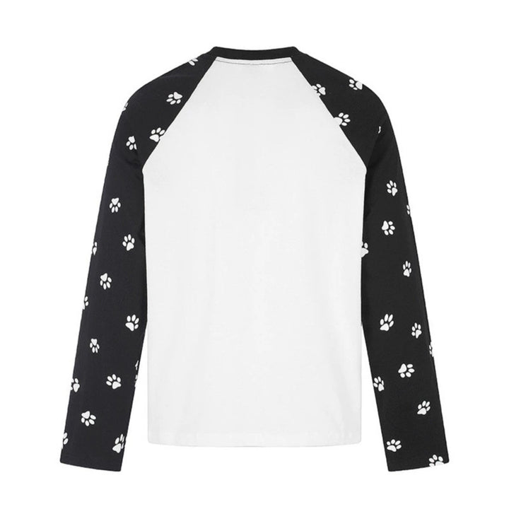 Women's Casual Long Sleeve Shirt in Raglan Style with Dog Paw Print and Statement Front Print Amarae