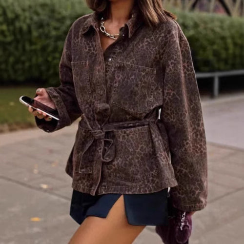 Shirt jacket for women in leopard print with waist belt Amarae