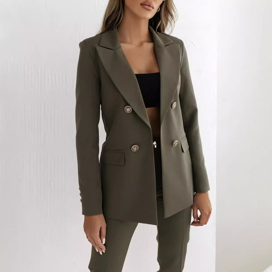 Elegant double-breasted women's jacket with gold buttons Lune London