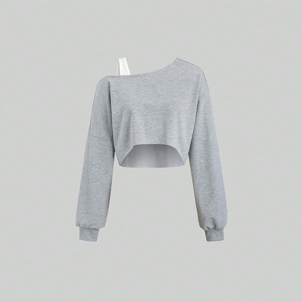 Sweat-shirt court pour femmes avec design asymétrique et manches volumineuses Chic & Stil