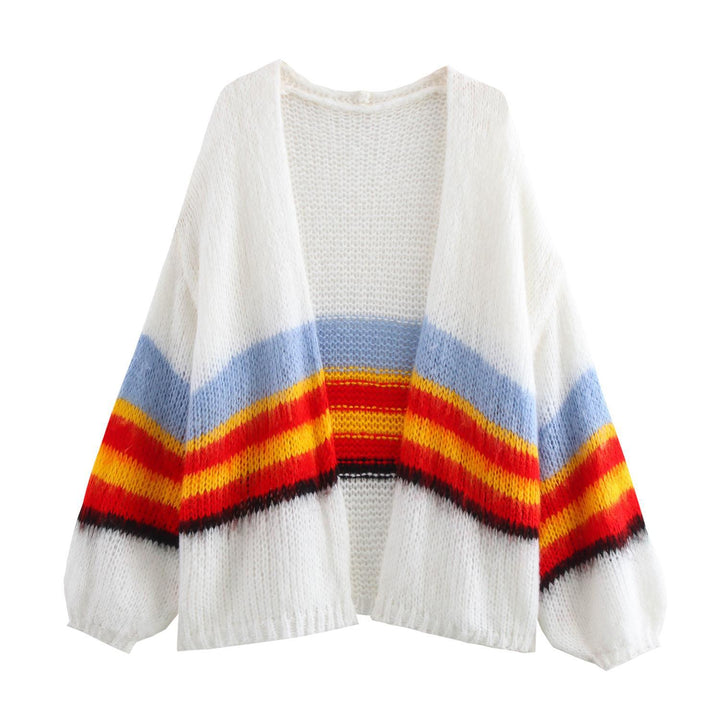 Knitted jacket for women with colorful stripes and loose fit Lune London
