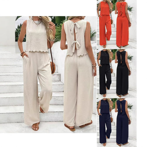 Ladies Casual Jumpsuit with Elegant Back Neckline and Wide Legs Amarae