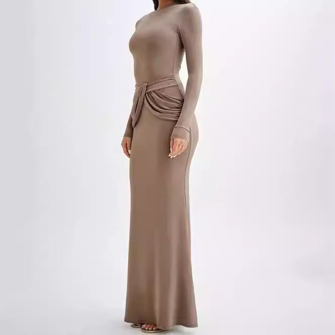 Ladies Elegant Maxi Dress with Chic Decorative Draping and Style