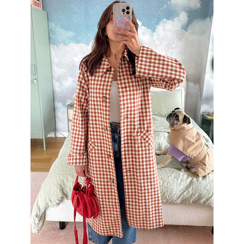 Women's mid-length checked coat in oversized cut with patch pockets Amarae