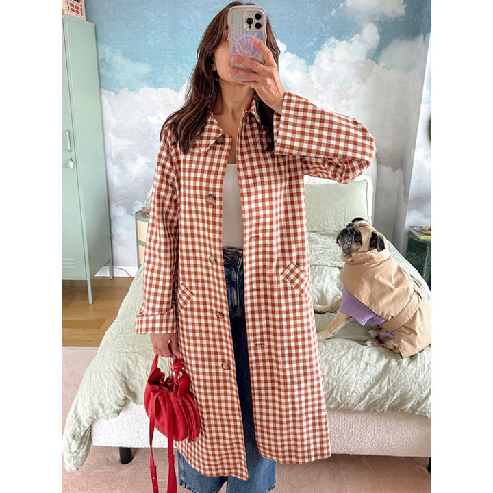 Women's mid-length checked coat in oversized cut with patch pockets Amarae