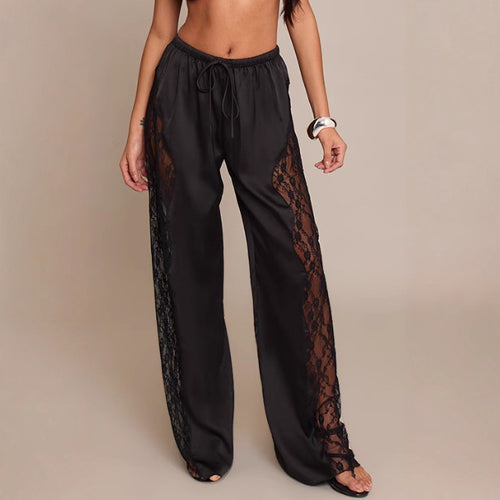 Pantalons en satin élégants pour femmes avec accents en dentelle Chic & Stil