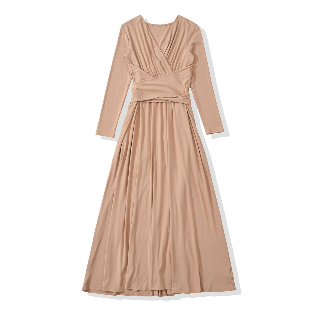 Women's Maxi Wrap Dress with Tailored Wrap Section and Long Sleeves Amarae