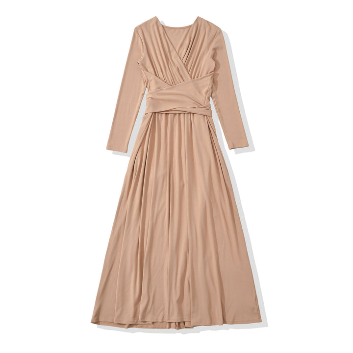 Women's Maxi Wrap Dress with Tailored Wrap Section and Long Sleeves Amarae